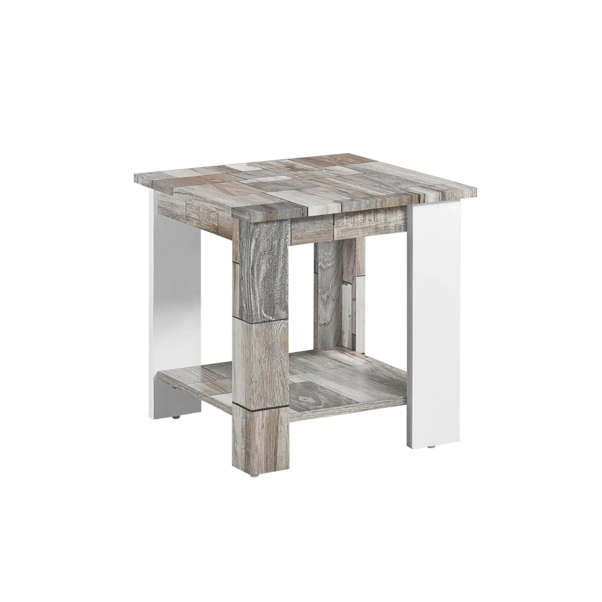 Modern Two-Tone End Table with Open Shelf - Rustic Grey & White Finish