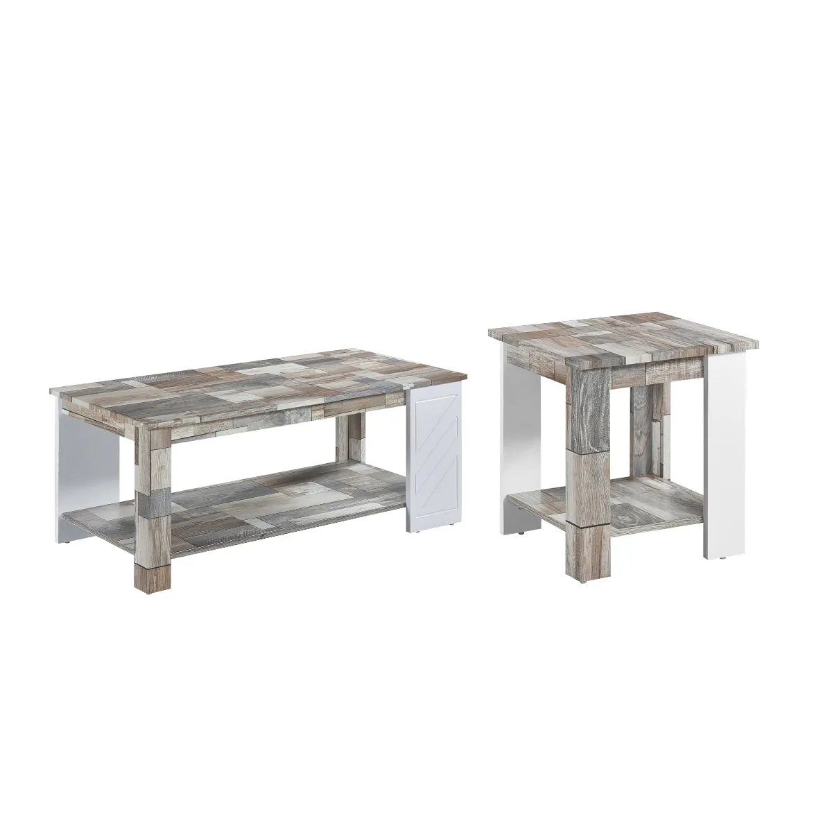 Modern Two-Tone End Table with Open Shelf - Rustic Grey & White Finish