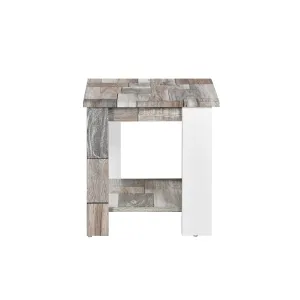 Modern Two-Tone End Table with Open Shelf - Rustic Grey & White Finish