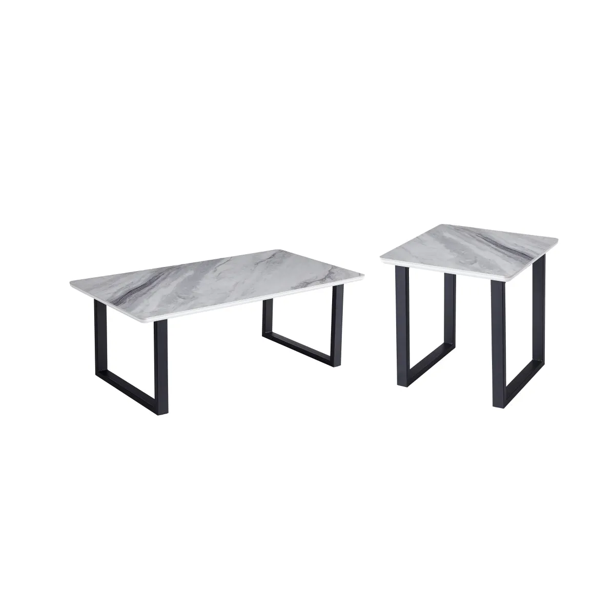 Modern White Marble-Look Coffee Table with Black Metal Legs