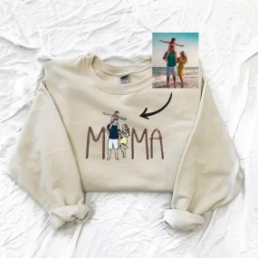 Mom Portrait Sweatshirt or Hoodie from Embroidered Photo, Meaningful Gifts for Mother's