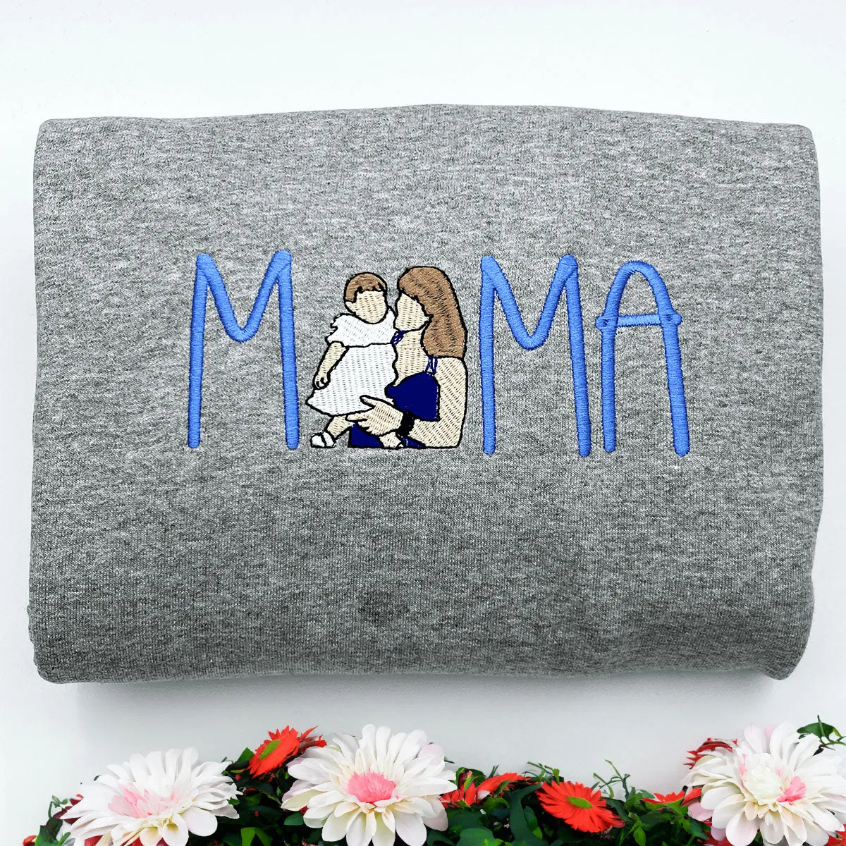 Mom Portrait Sweatshirt or Hoodie from Embroidered Photo, Meaningful Gifts for Mother's