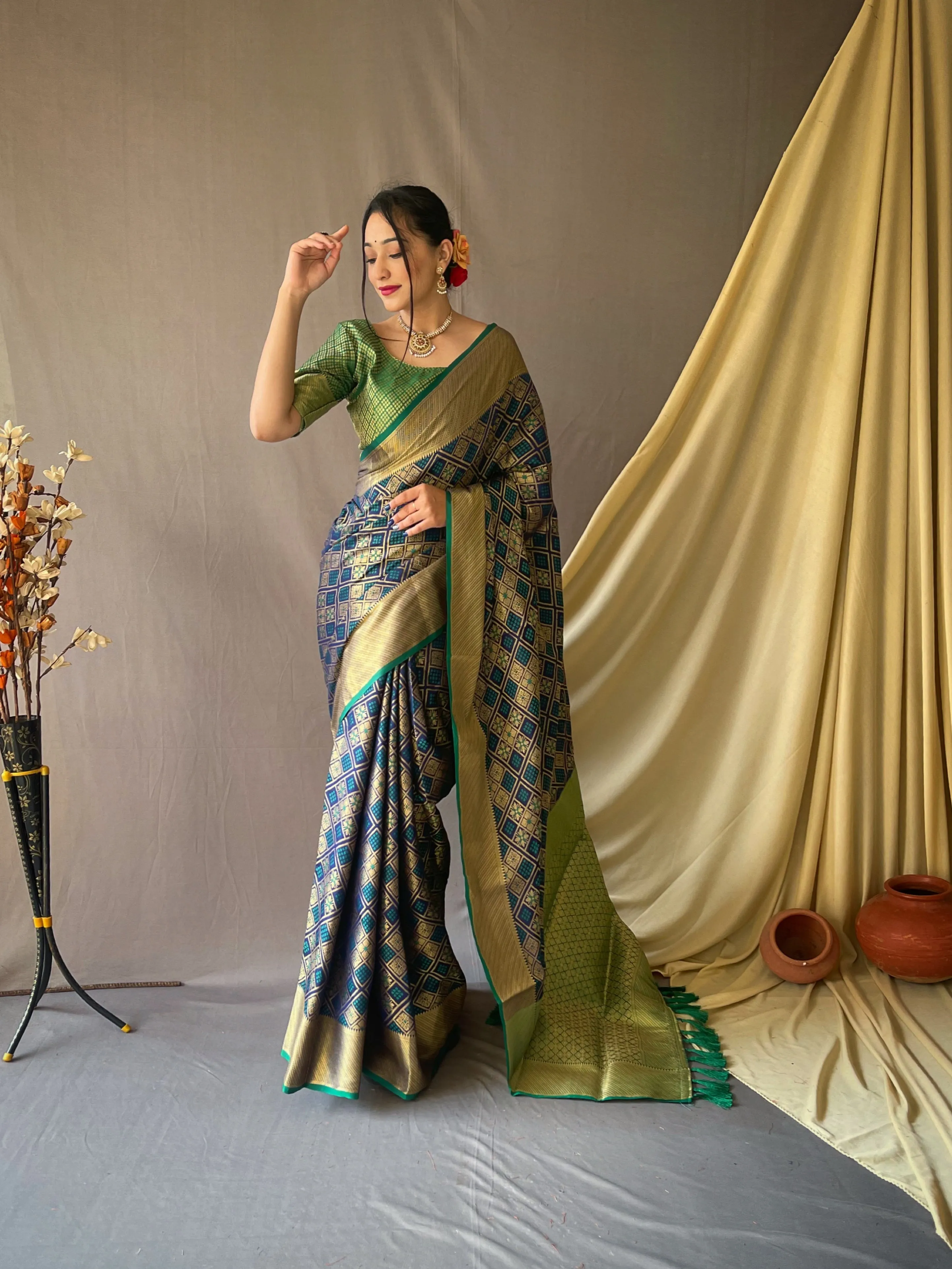 Navy Blue Saree in Patan Patola