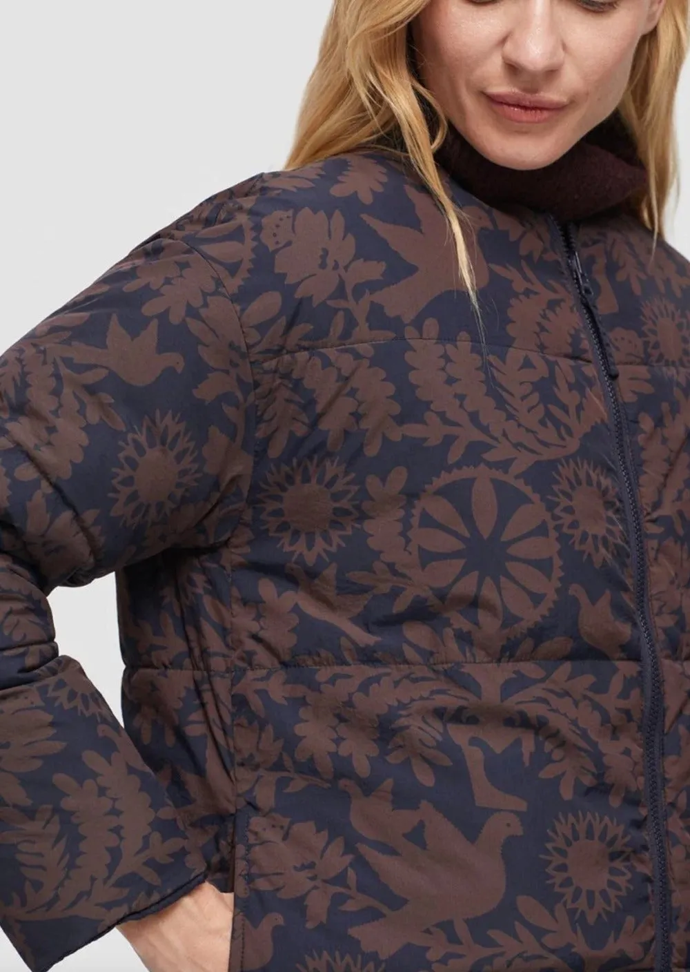 New Folk Print Reversible Padded Jacket Navy