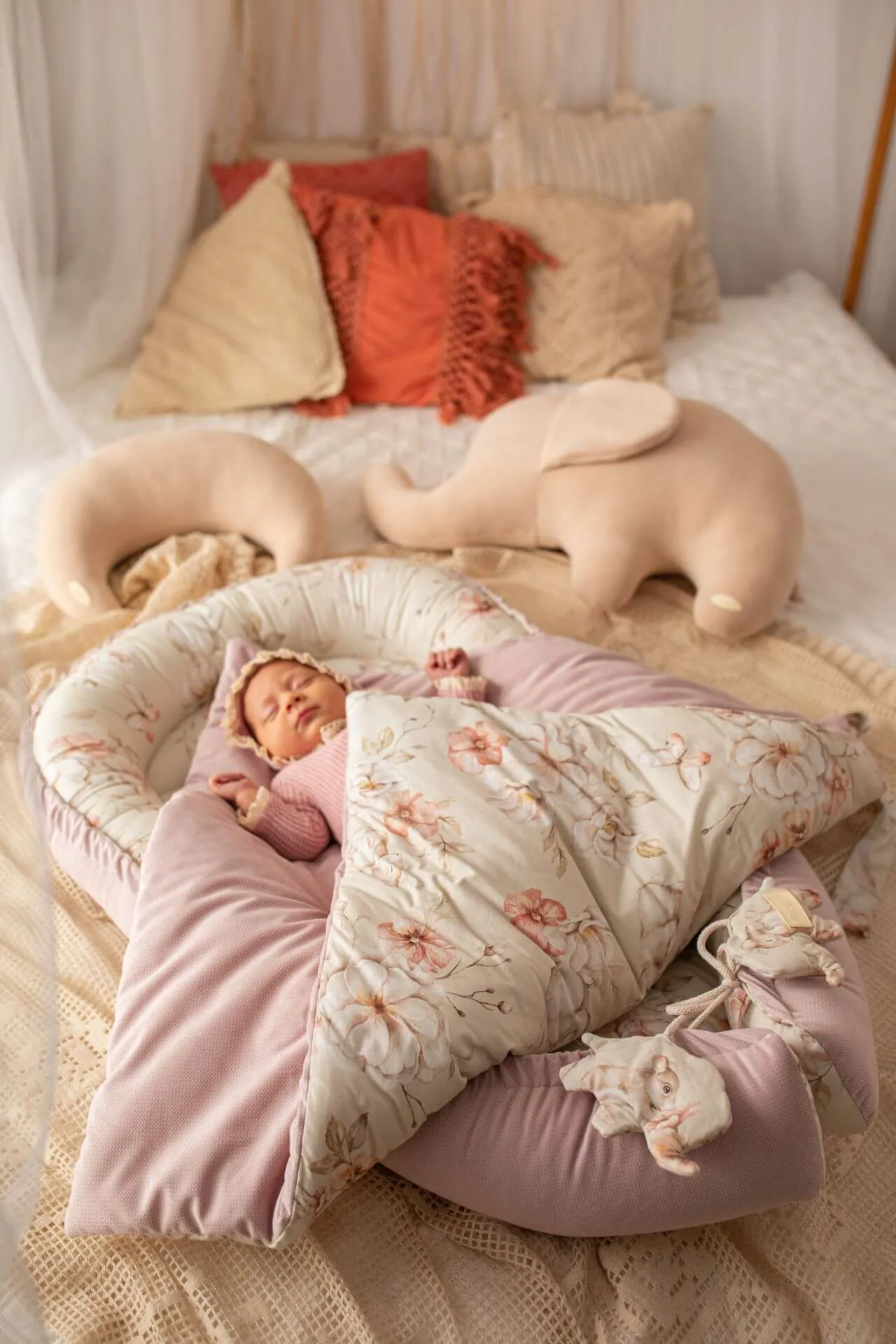 Newborn Baby Swaddle Blanket - Pastel Meadow with Powder Pink Velvet