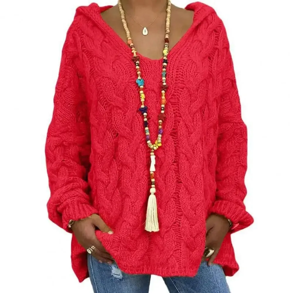 Opulent Knitted V-Neck Hoodie with Full Sleeves