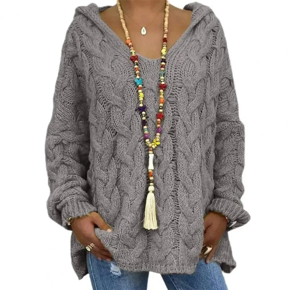 Opulent Knitted V-Neck Hoodie with Full Sleeves