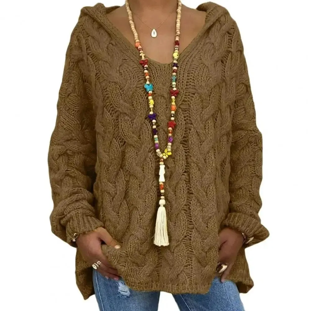 Opulent Knitted V-Neck Hoodie with Full Sleeves