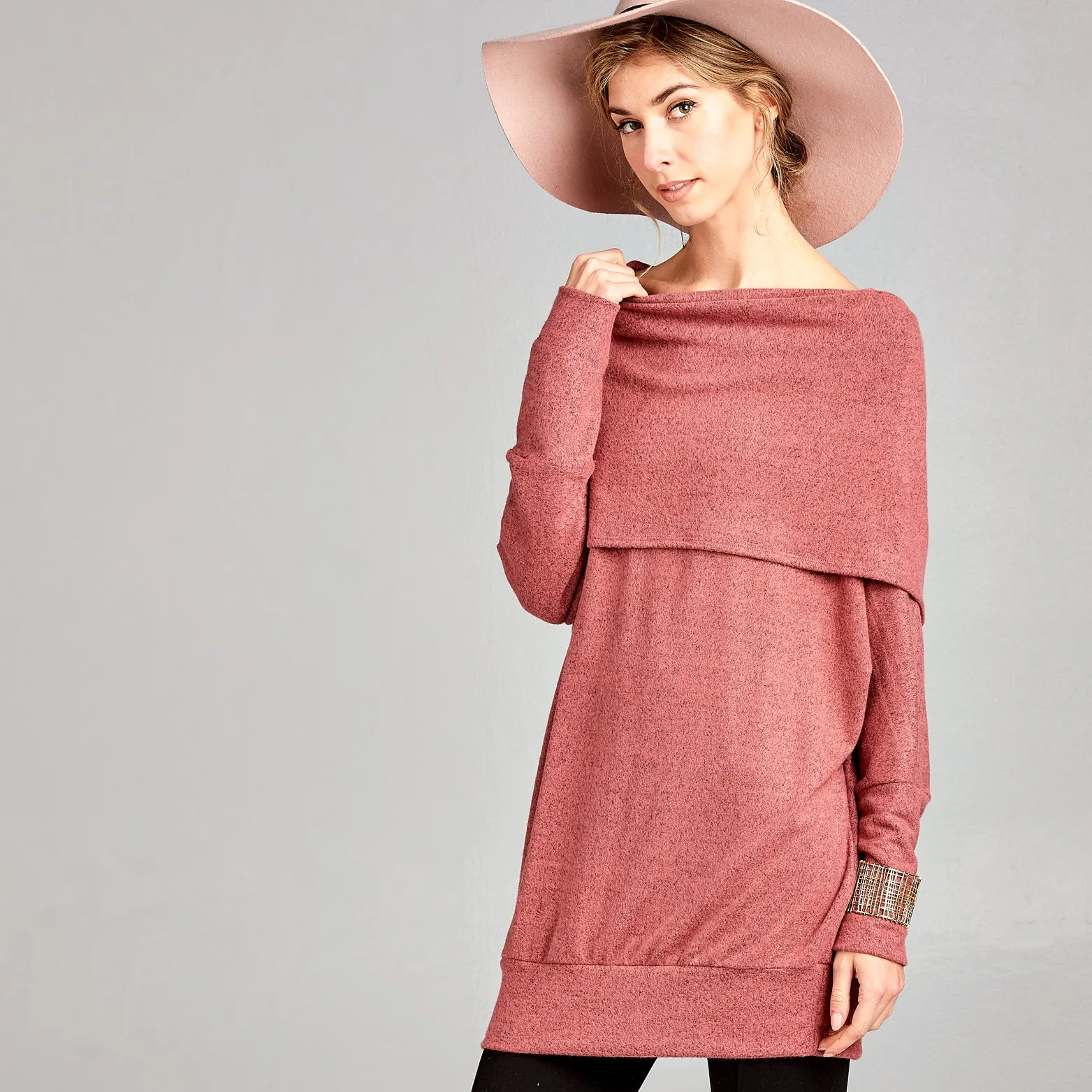 Oversized Cowl Neck Marled Sweater