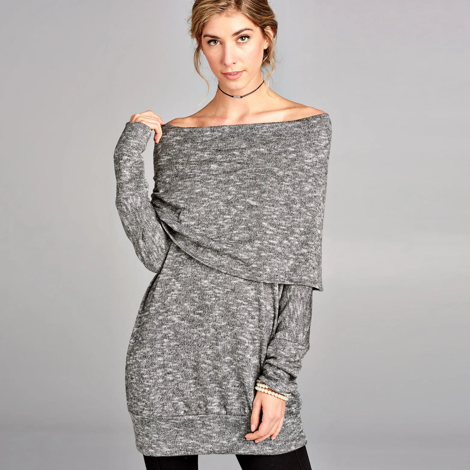 Oversized Cowl Neck Marled Sweater