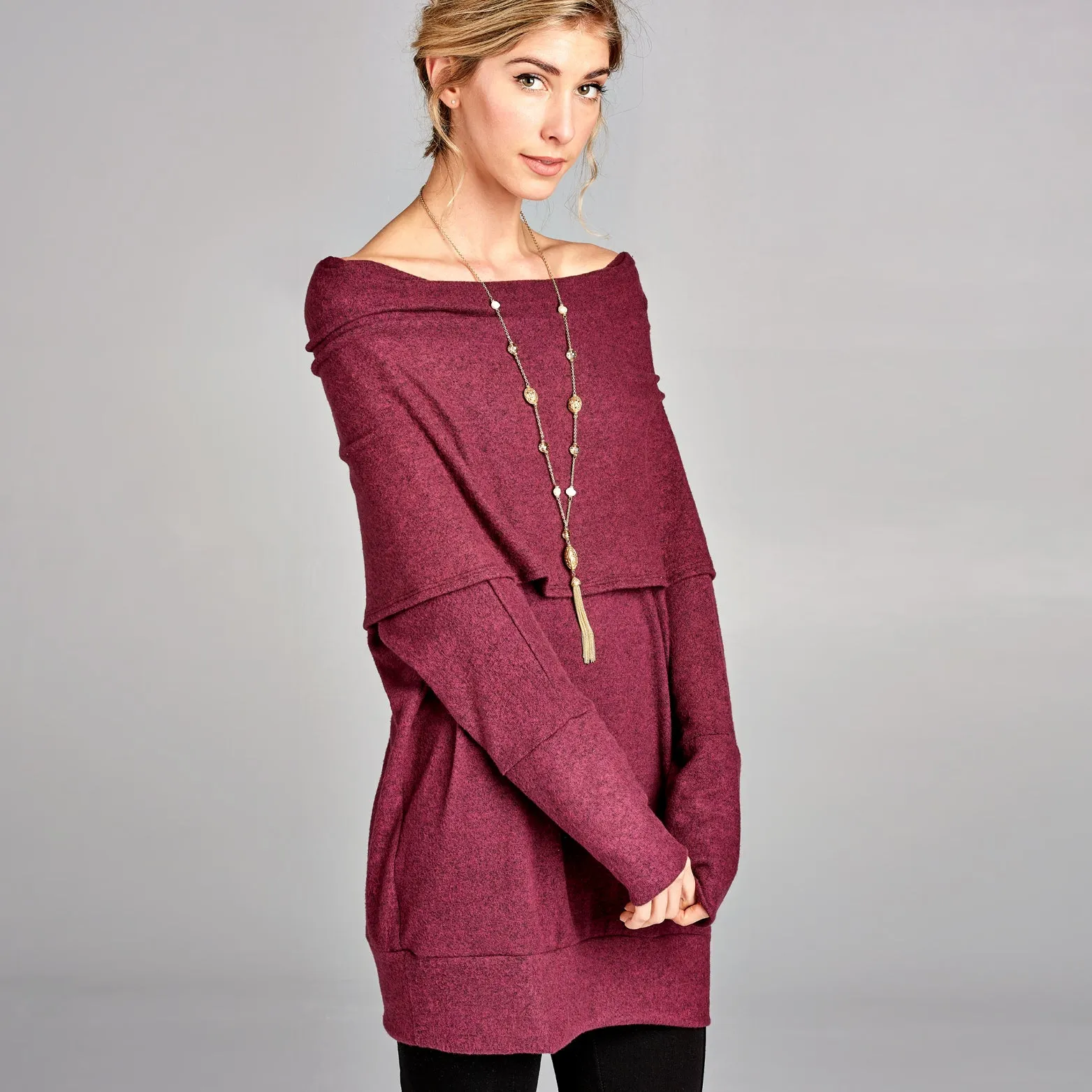 Oversized Cowl Neck Marled Sweater