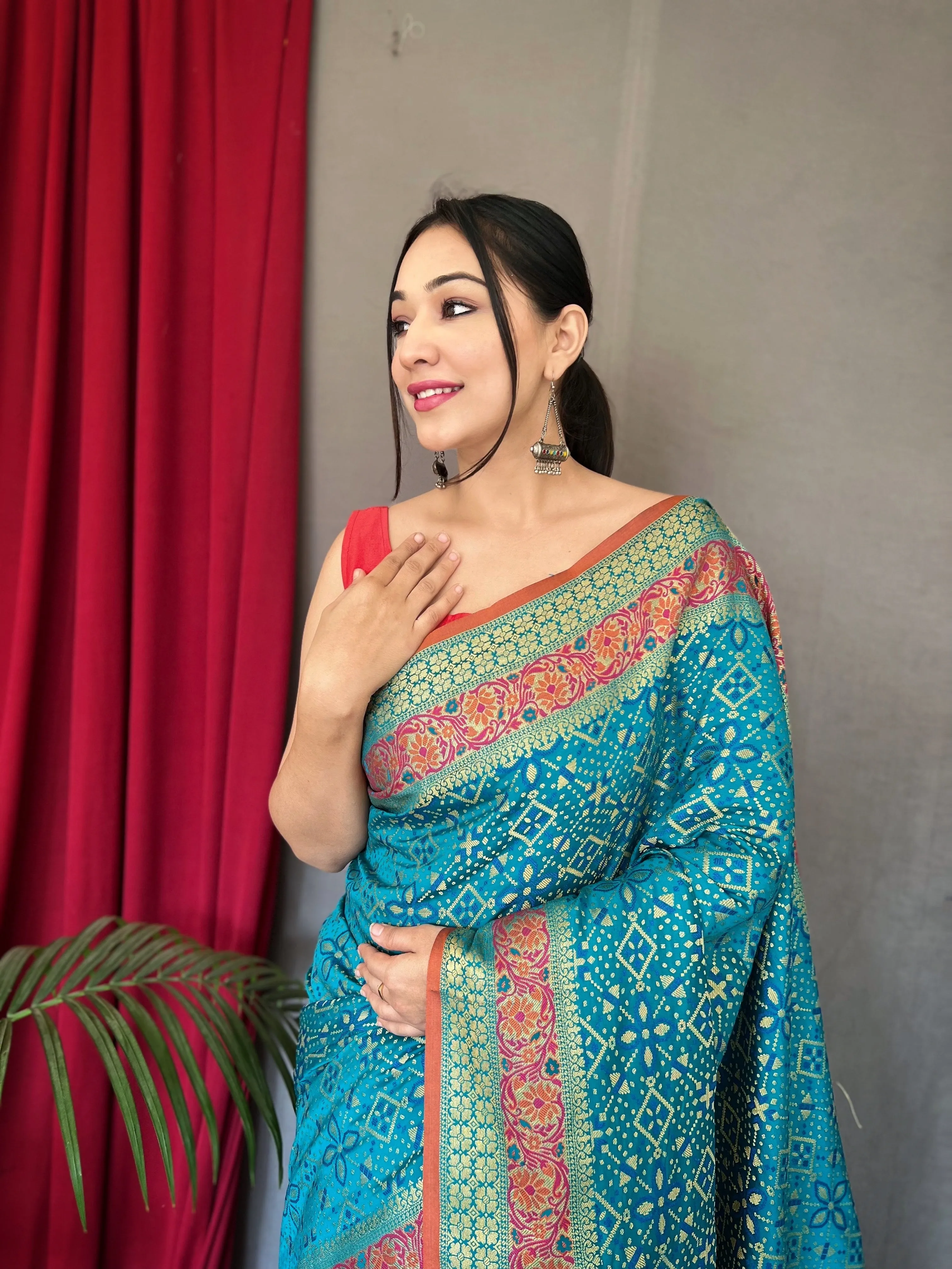 Pacific Blue Saree in Bandhej Patola Silk Woven