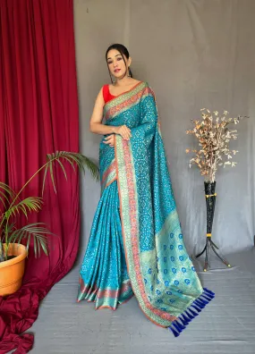 Pacific Blue Saree in Bandhej Patola Silk Woven