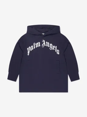 Palm Angels Girls Classic Curved Logo Hoodie Dress in Navy