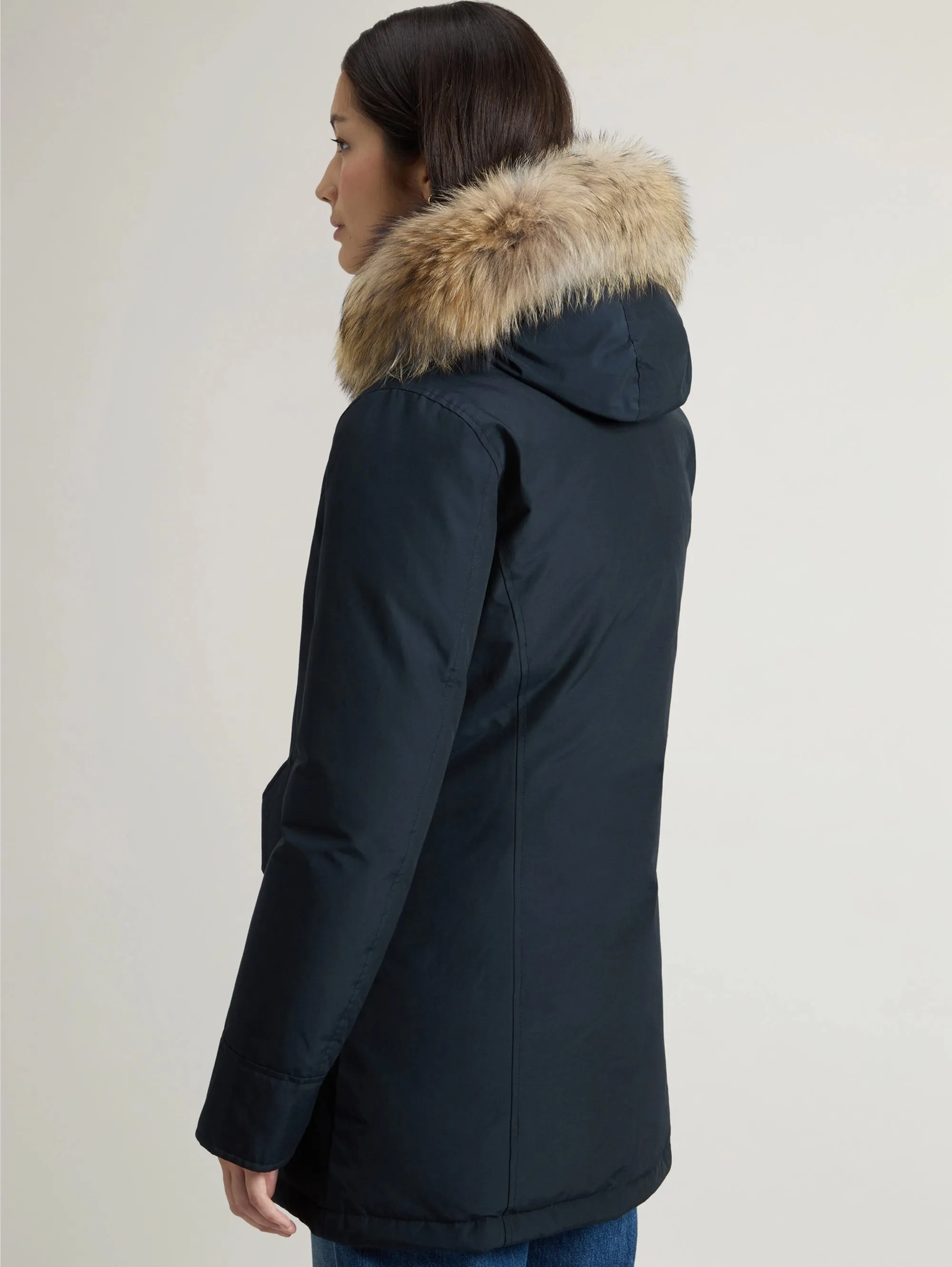 Parka Arctic con Cappuccio in Raccoon Blu