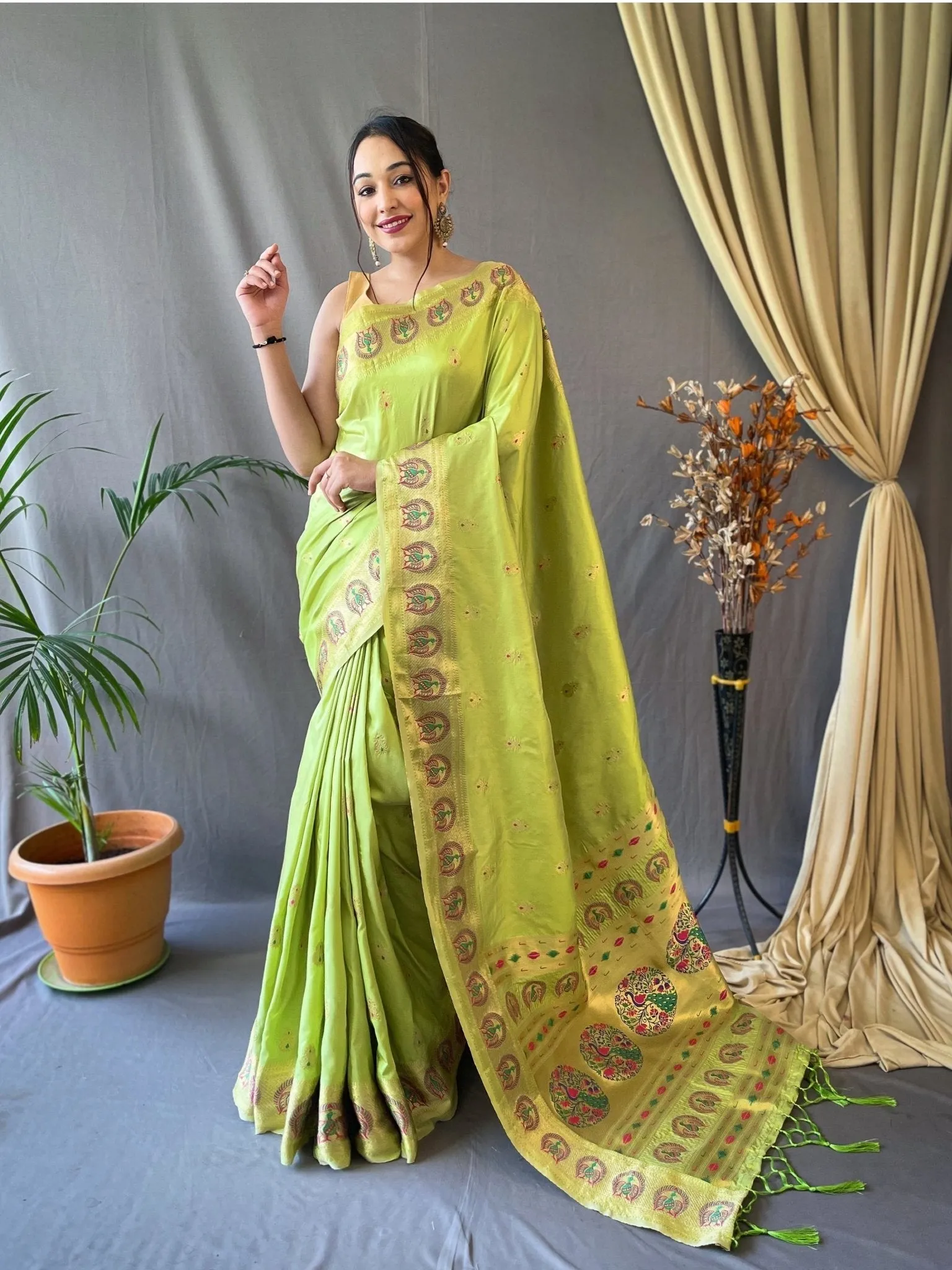 Pastel Green Saree in Paithani Silk