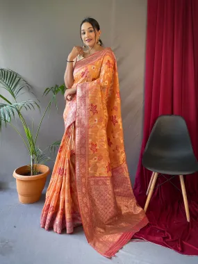 Pastel Orange Saree in Cotton Linen