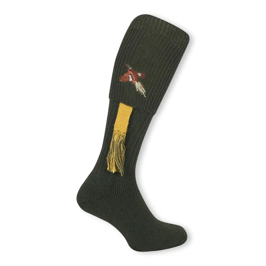 Pheasant Shooting Green Socks with Garters Size 8-11