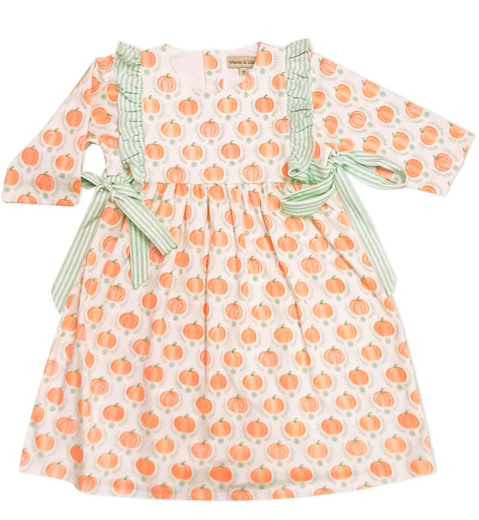 Pima Cotton Knit Ruffle Pumpkin Girl's Dress