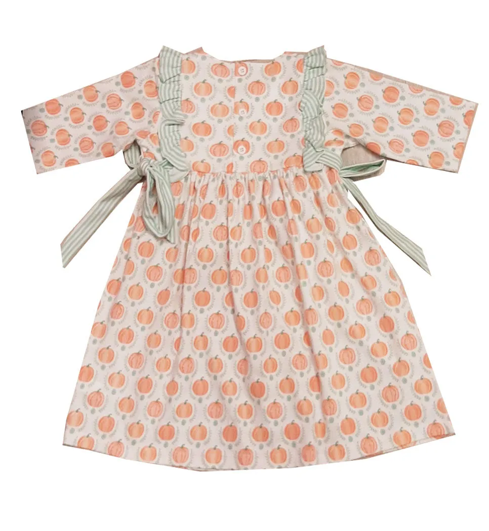 Pima Cotton Knit Ruffle Pumpkin Girl's Dress