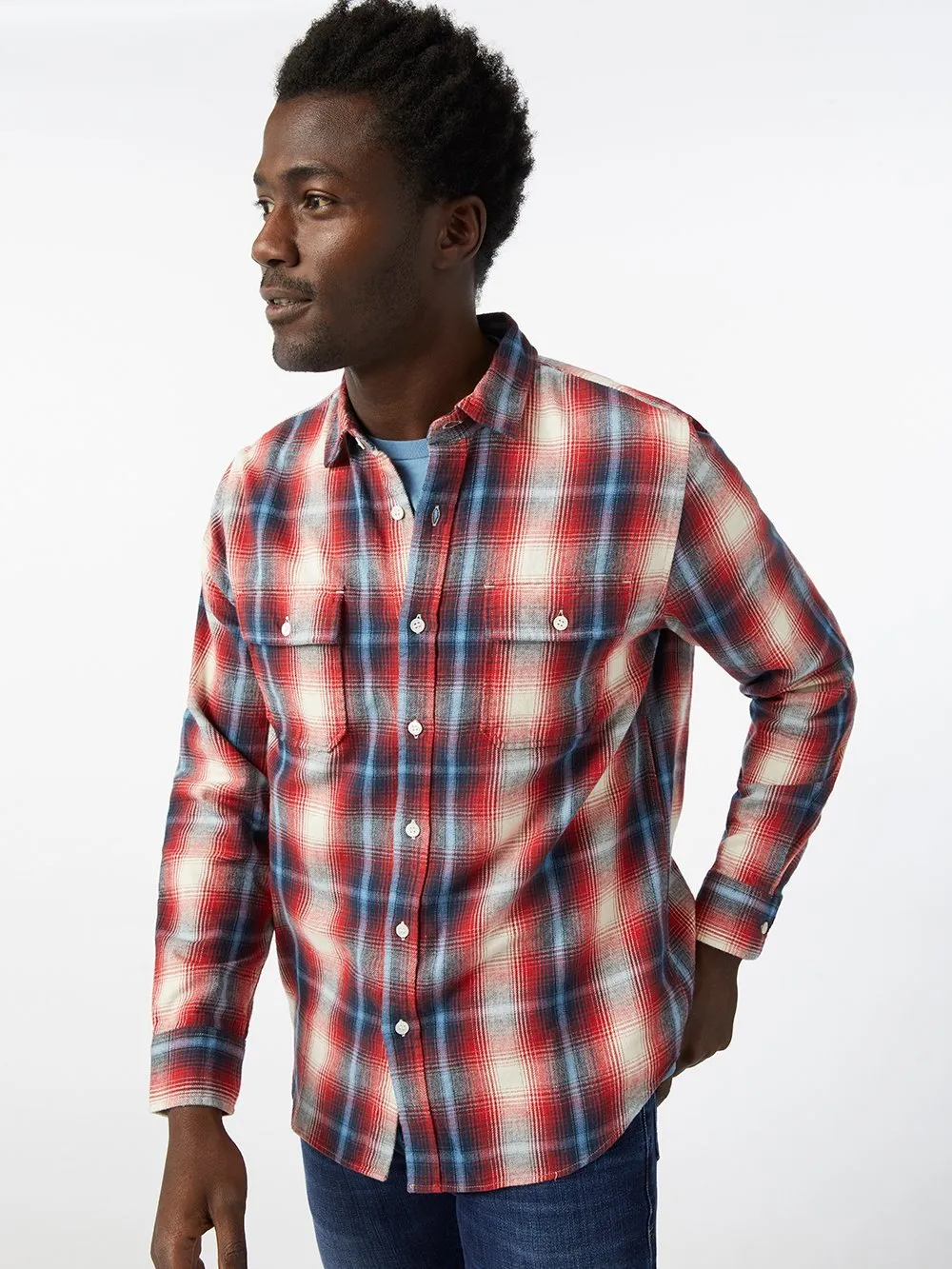 Plaid Double Pocket Shirt -- Spring Red Multi