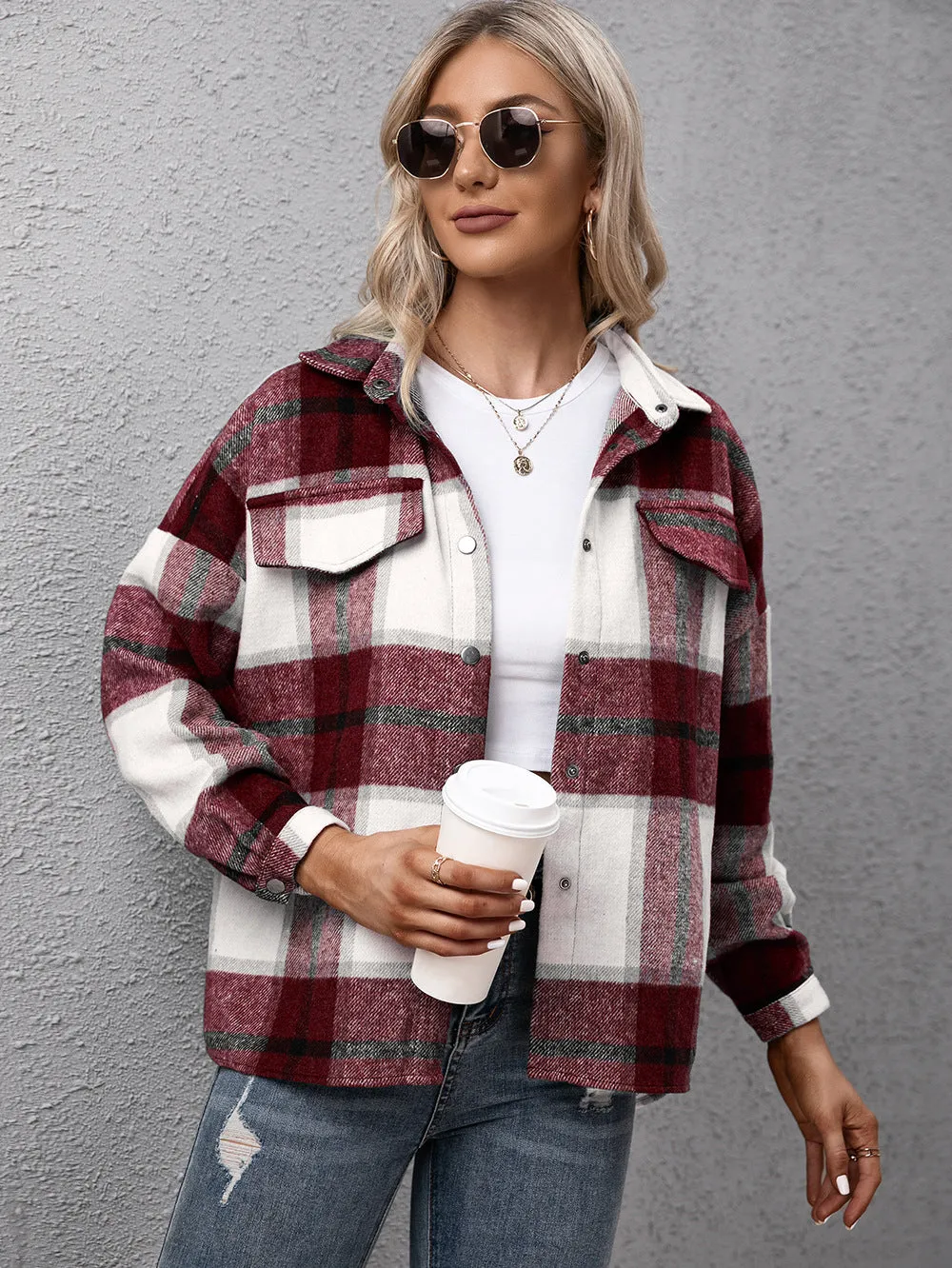 Plaid Long Sleeve Shirt Jacket