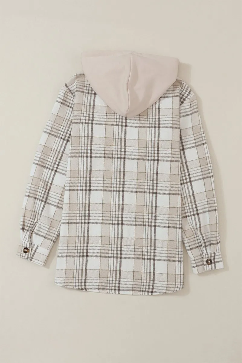 Plaid Removable Hood Button Up Shacket