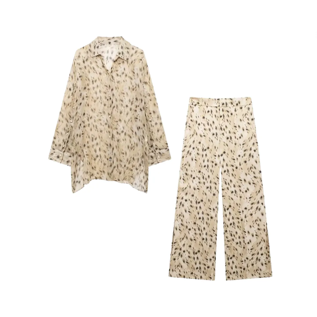 Pre Order: Animal Print Long Sleeved Shirt   Pants Set