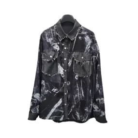 Pre Order:  Loose Denim Splice Tie Dye Casual Shirt