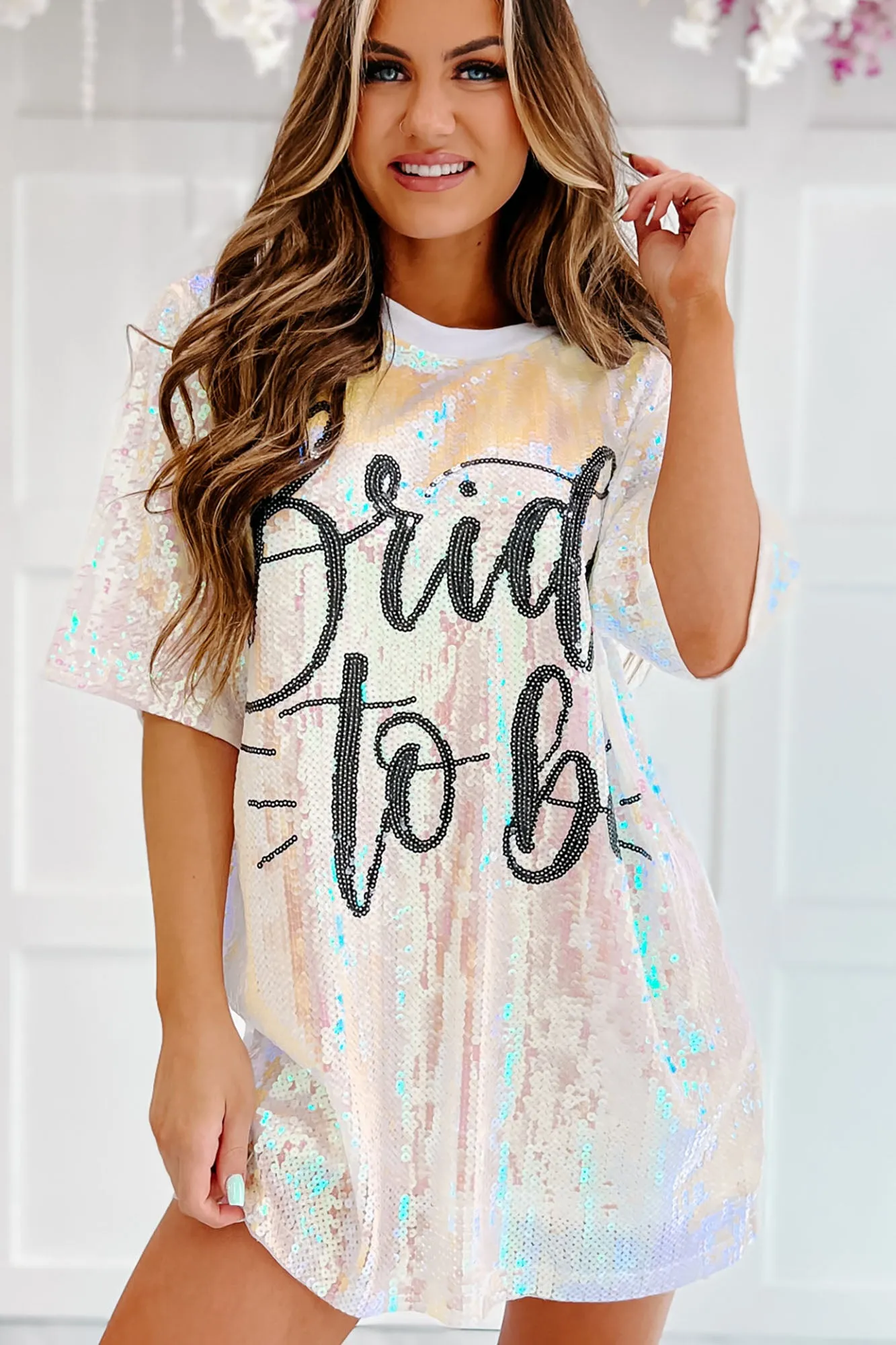 "Bride To Be" Sequin T-Shirt Dress (White)