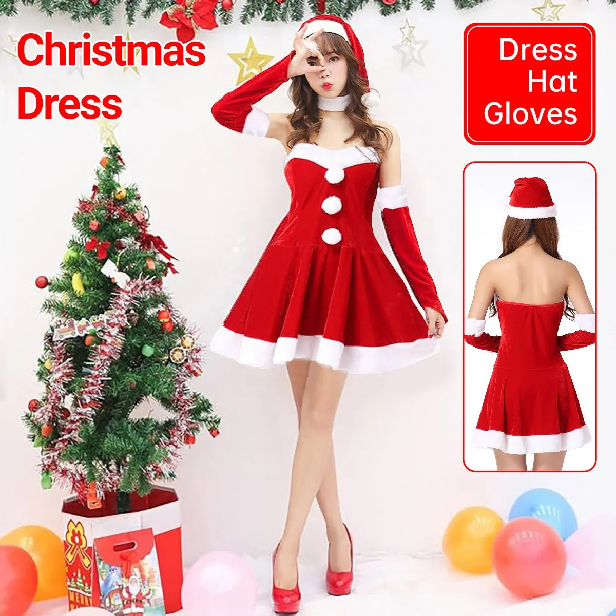 Red Christmas Santa Dress Set