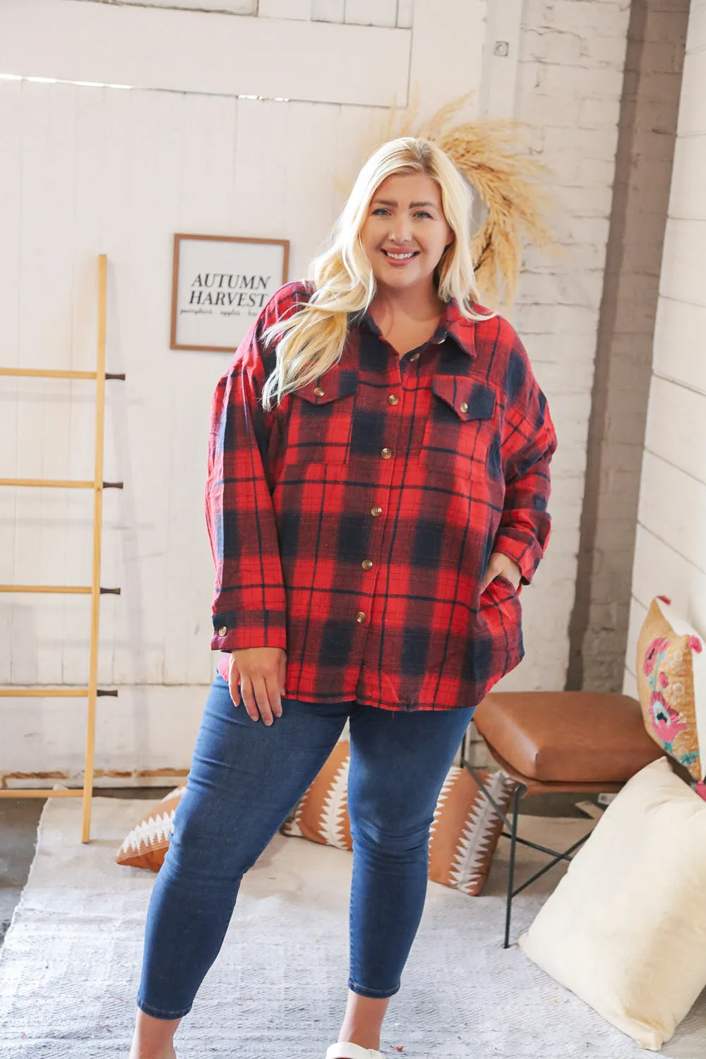 Red Flannel Plaid Lumberjack Pocketed Shacket