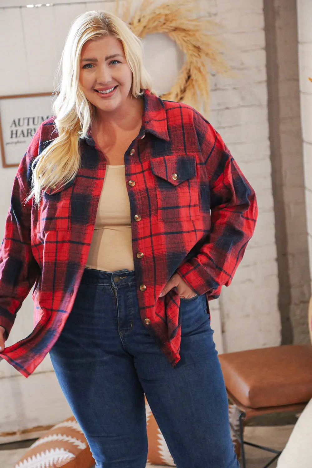 Red Flannel Plaid Lumberjack Pocketed Shacket