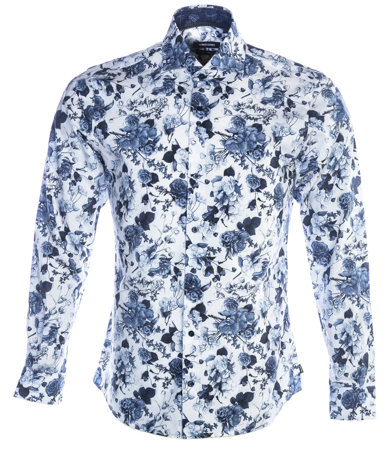 Remus Uomo Floral Print Shirt in White & Navy