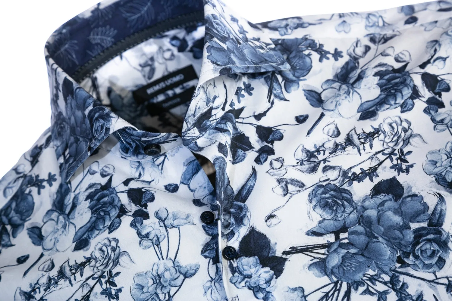 Remus Uomo Floral Print Shirt in White & Navy