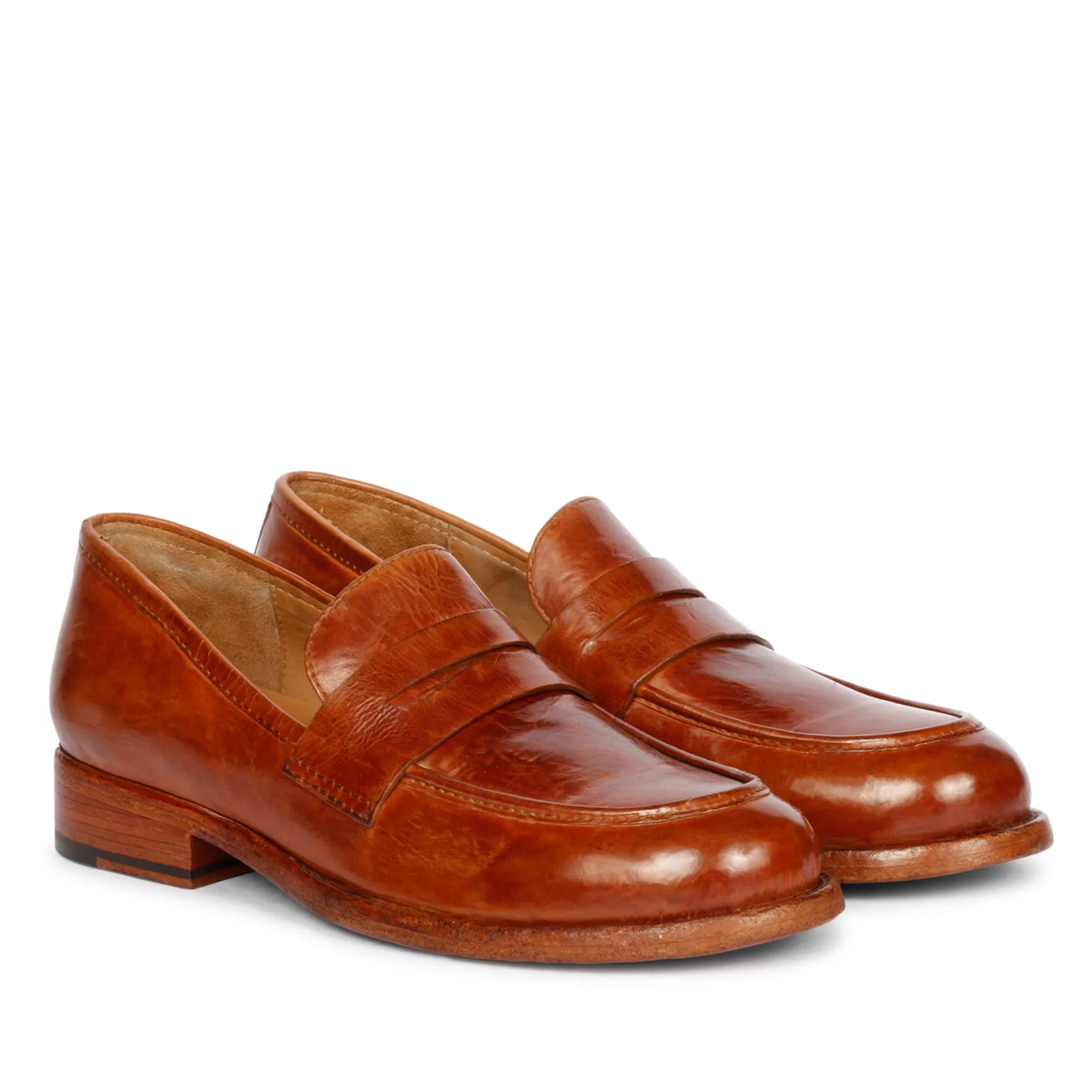 Saint Micola Cognac Leather Washed Moccasins