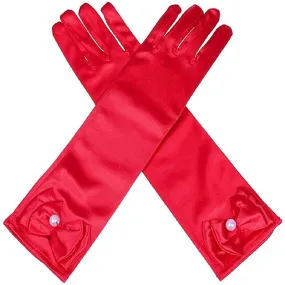 Satin Gloves Princess Dress Up Bows Gloves Long Gloves for Party(Red)