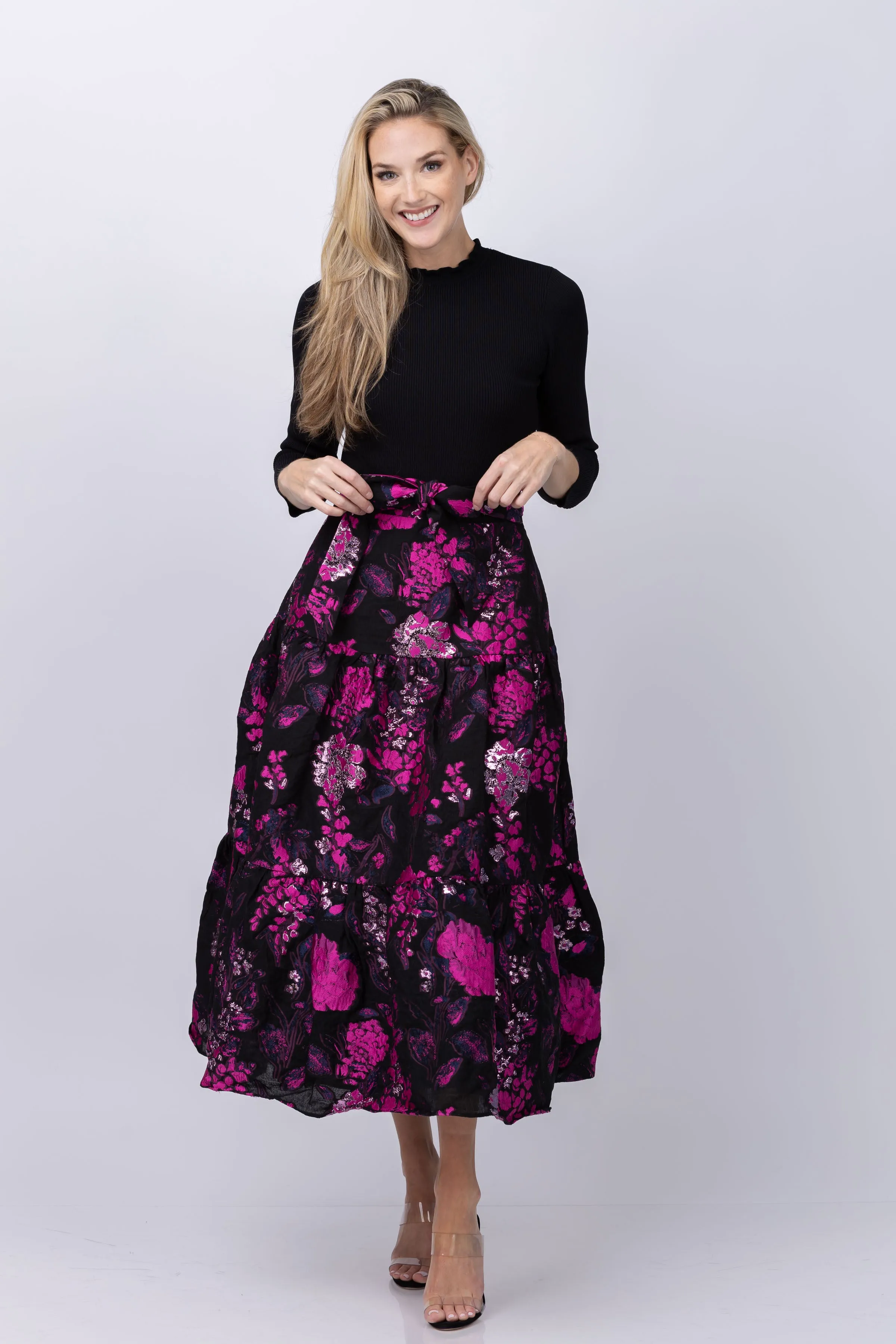 Shoshanna Louisa Dress in Fuchsia/Jet