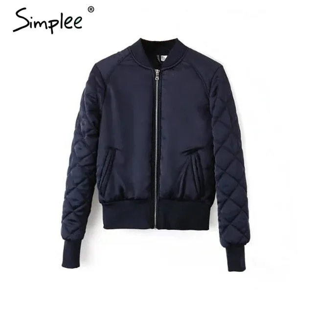 Simplee Winter parkas casual baseball jacket Women long sleeve stand collar jacket coat Autumn streetwear army green jacket tops