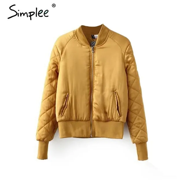 Simplee Winter parkas casual baseball jacket Women long sleeve stand collar jacket coat Autumn streetwear army green jacket tops