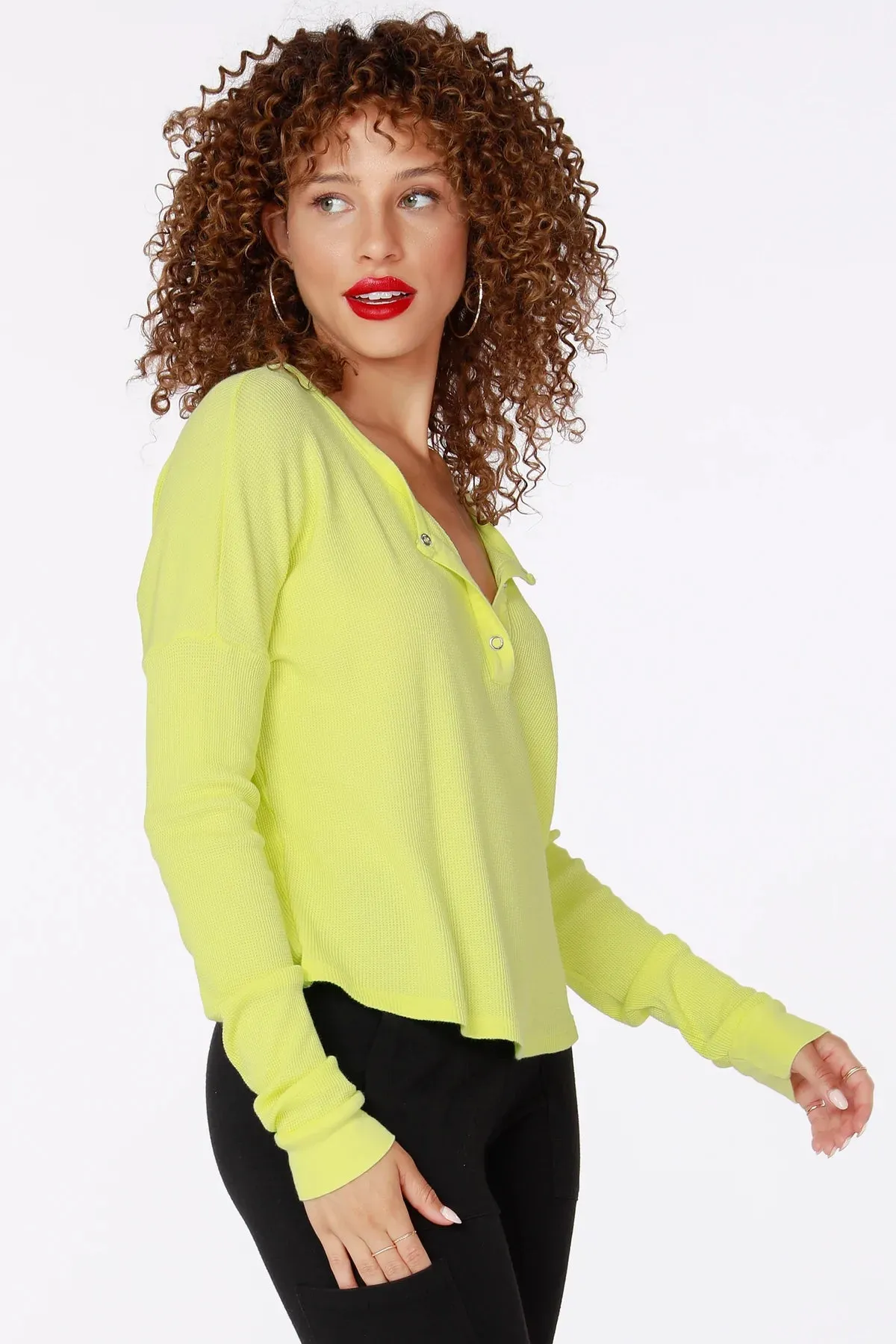 Snap Henley Thermal Top - Lemons