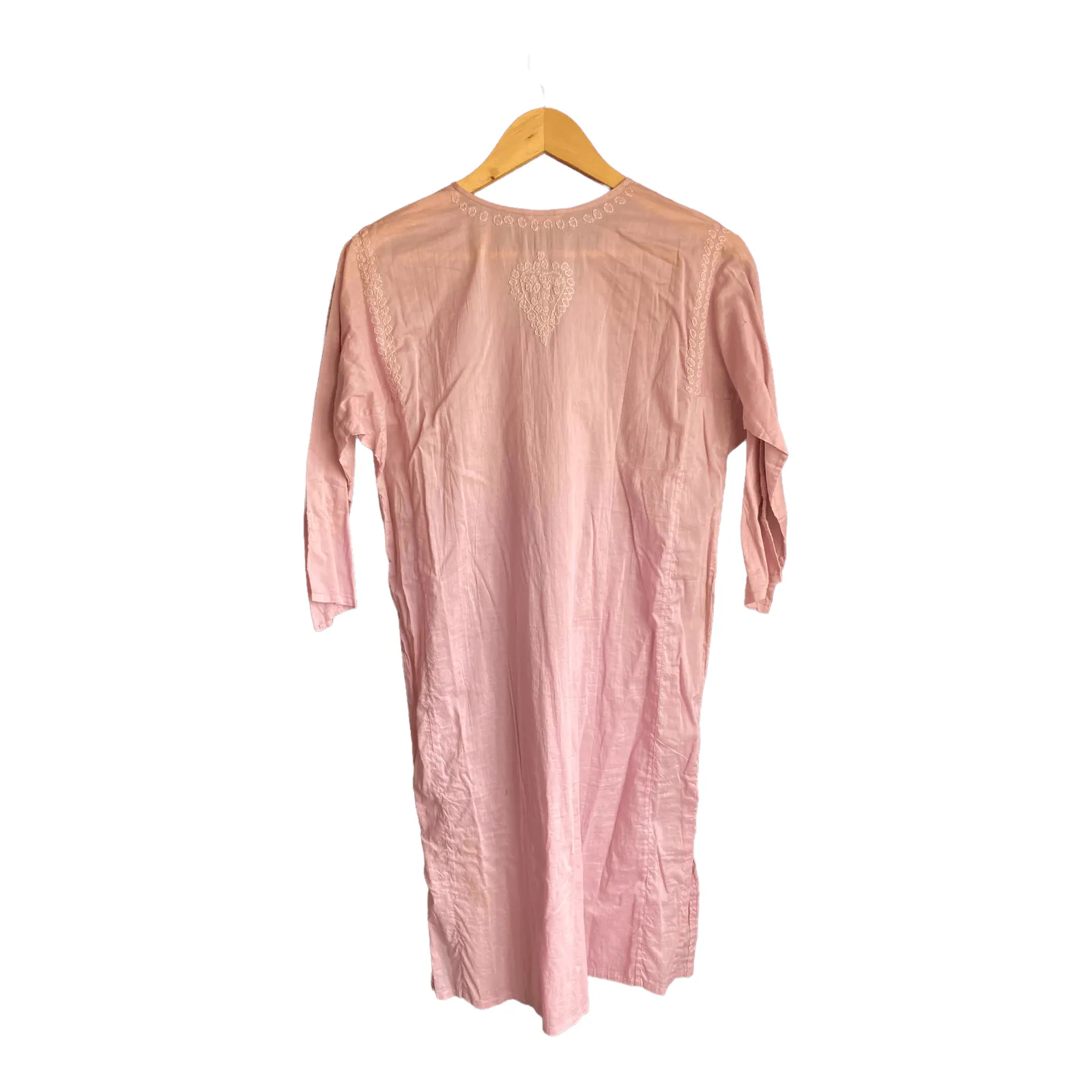 Soft Grey Cotton Pink Embroidered Beach Cover Up Style 3/4 Sleeved Dress UK Size 12