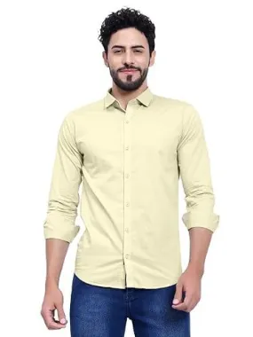 Solid Regular Fit Cotton Casual Shirt with Spread Collar & Full