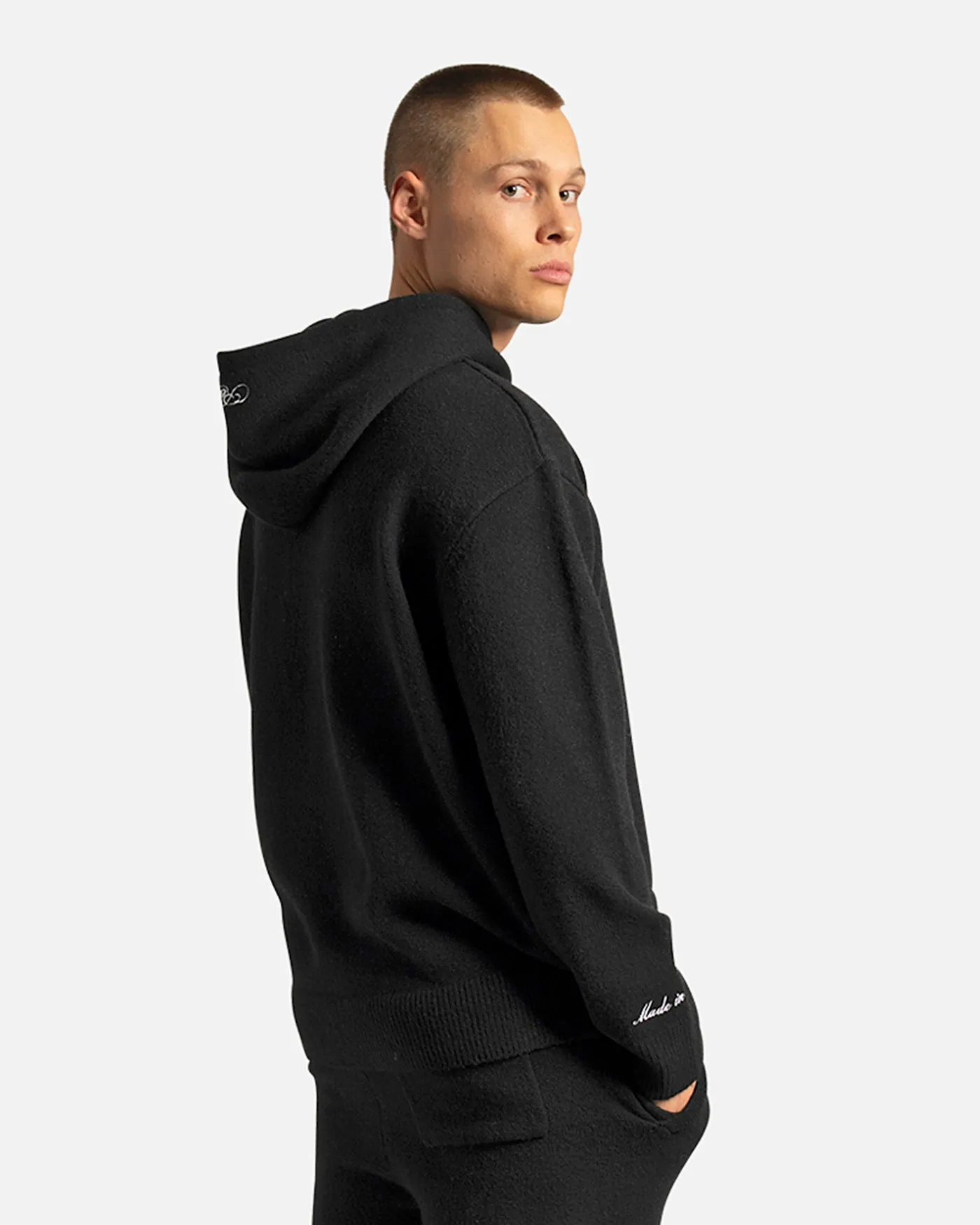 SSS REALISM RADIANT KNIT HOODIE BLACK