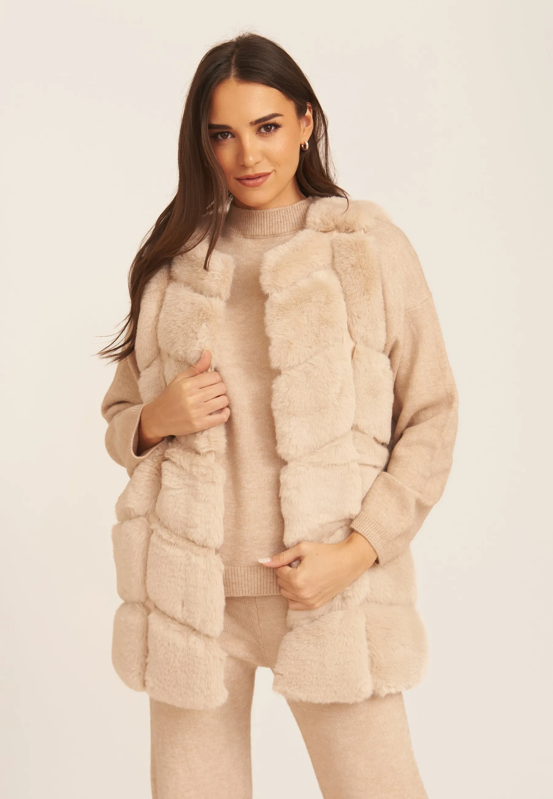 Stone Box Cut Faux Fur Gilet Jacket