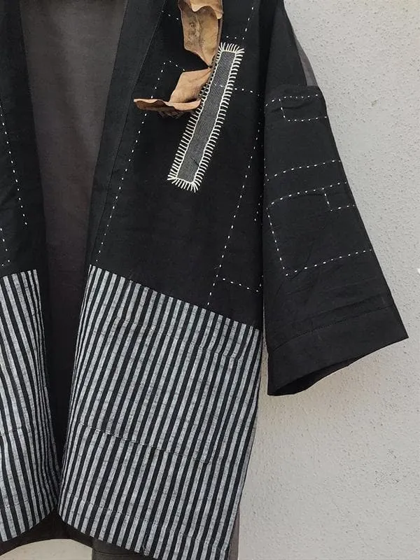 Stripes kimono Jacket Black