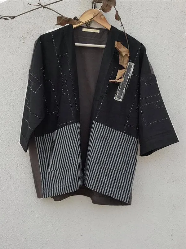 Stripes kimono Jacket Black