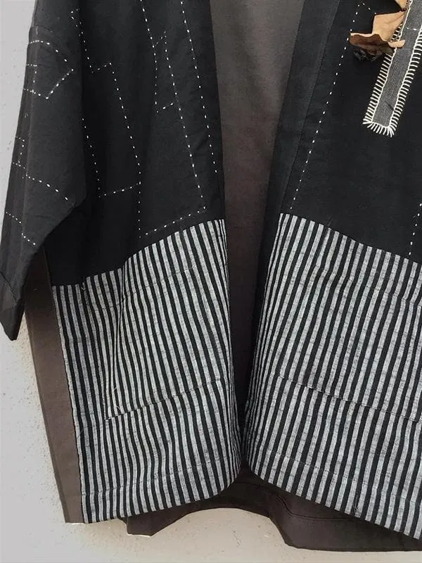 Stripes kimono Jacket Black