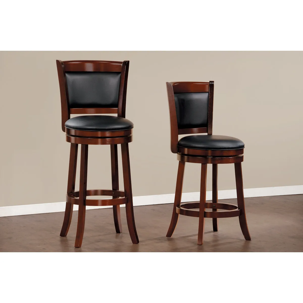 Swivel Counter Height Chair - Dark Cherry, Faux Leather, 360° Swivel - Set of 2