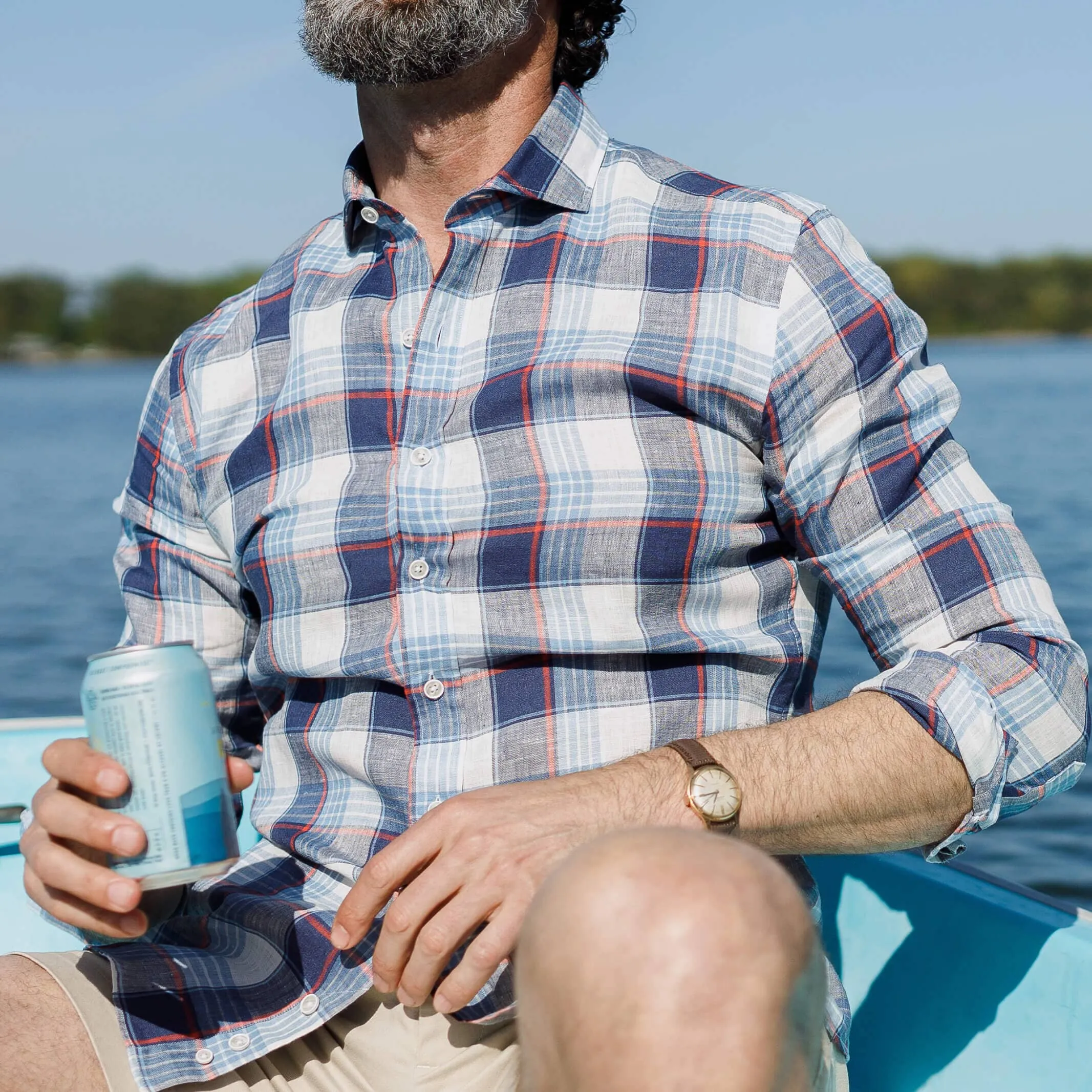 The Cadet Blue Okemo Plaid Linen Custom Shirt